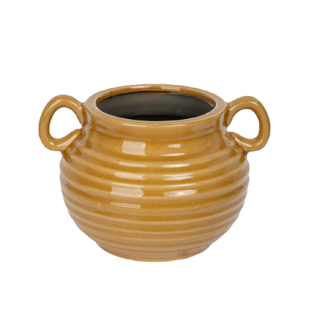 Vase en céramique jaune avec poignées